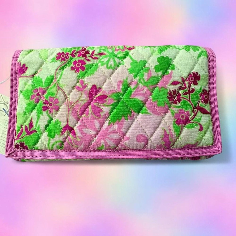 QK Quilted Floral Accordion Wallet in Pink & Green